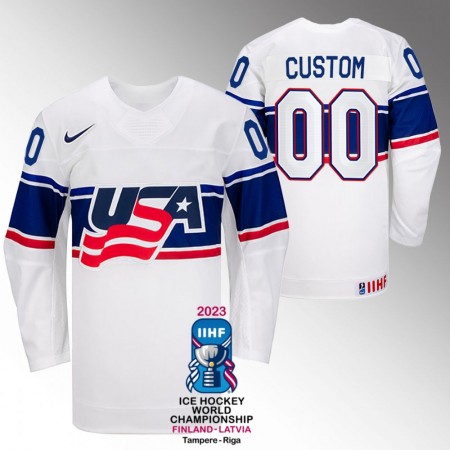 Män USA tröja med eget tryck IIHF World Championship 2023 Vit